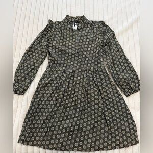 MaxMara Black Printed Long Sleeve Midi Dress 100% silk